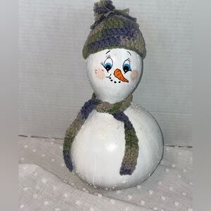 Hand Painted Snowman Gourd Folk Art Christmas Holiday Country Vintage Winter